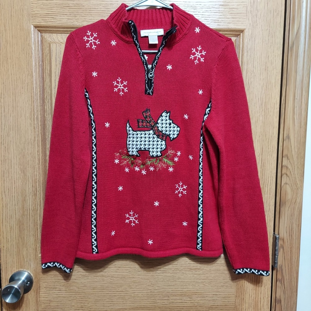 Christopher Banks Christmas Sweater Red Small‎ Scottie Dog Quarter Zip